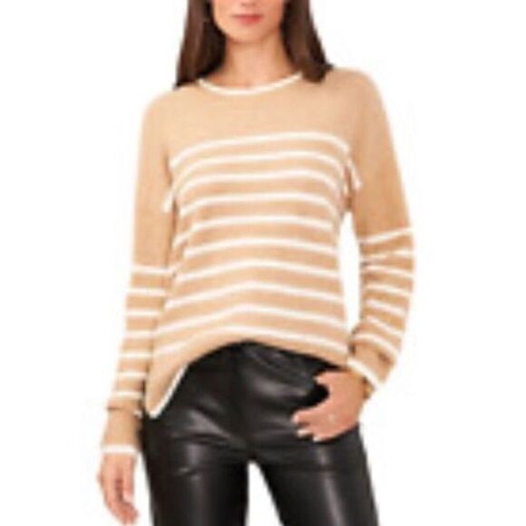 VINCE CAMUTO 🎉HP X2🎉 NWT - L Sz L Round-Neck Striped Sweater/Latte - Picture 15 of 16